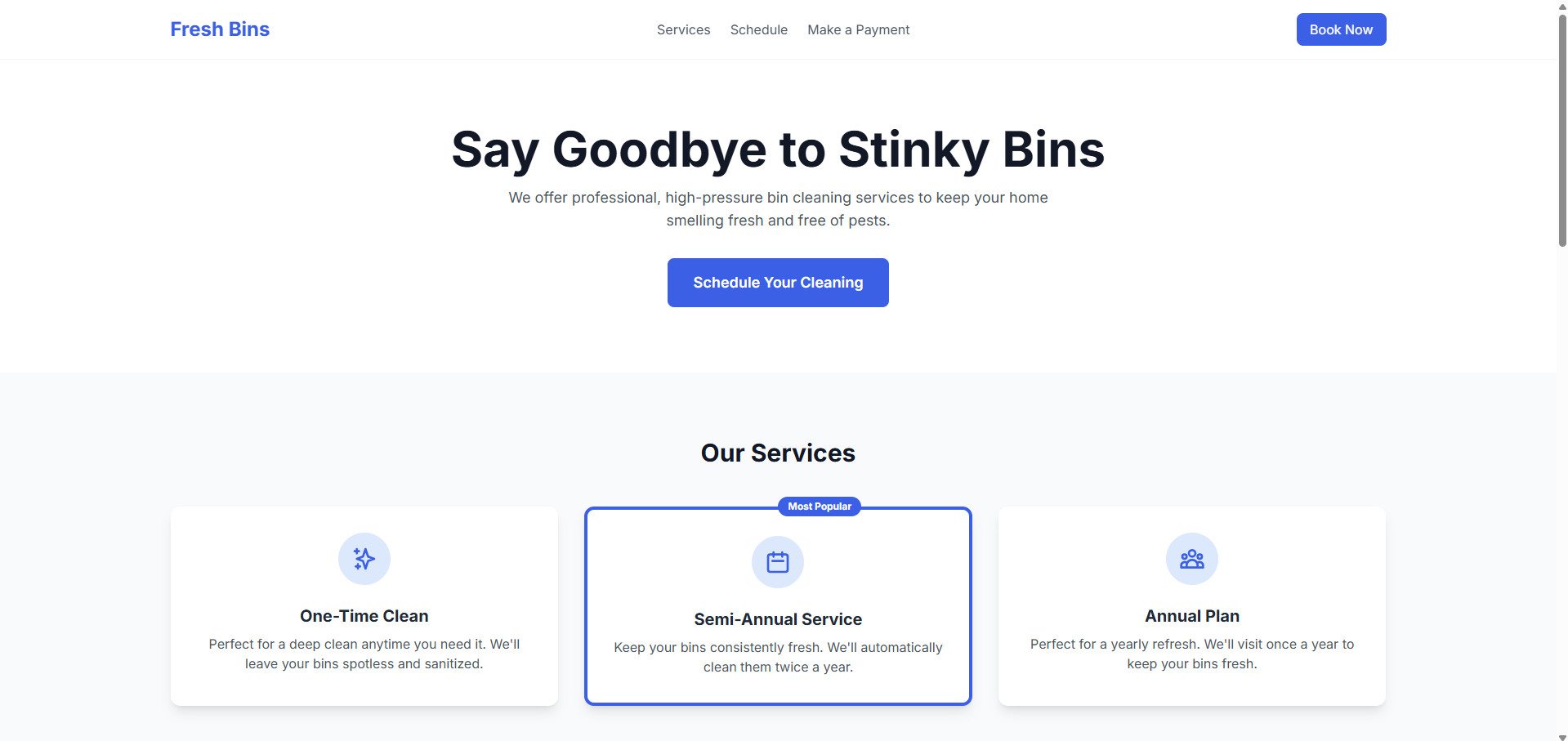 Trash Bin Cleaning Website Screenshot